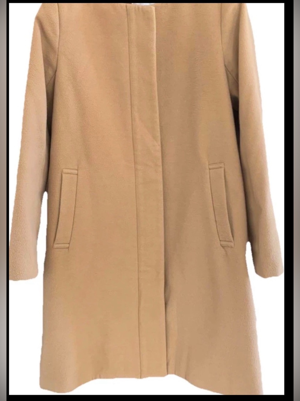 Skies Are Blue Camel Wool Blend Coat M Classic Minimalist Office Quiet Luxury - Picture 9 of 11
